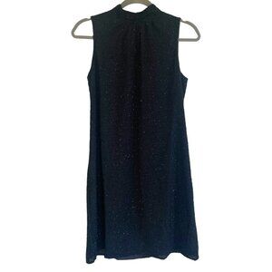 NWT Ann Taylor Factory Black Texture Metallic Halter Sheather Dress | Size S